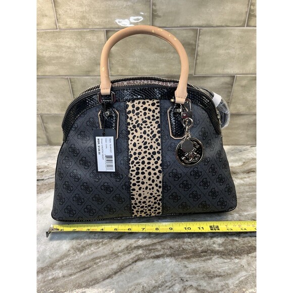 Guess Women's Cheatin' Heart Dome Satchel Black Leopard SL481207 Logo Charm READ - Picture 2 of 16